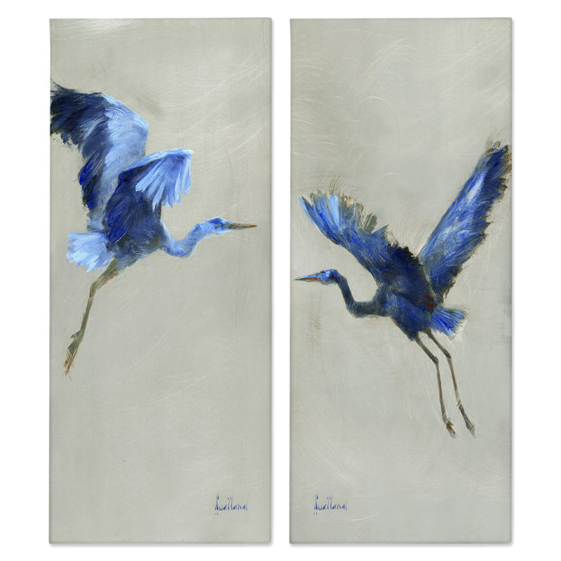 «Flying Cranes Abstract Birds Expressive Blue Animal Flight», ensemble de 2 impressions, H 30 po x l 13 po