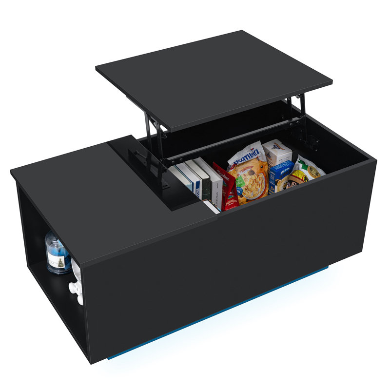 Table basse à plateau relevable avec bande lumineuse DEL