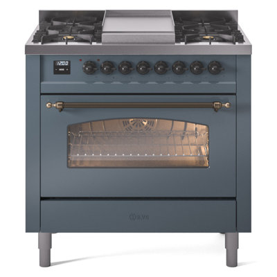 ILVE Nostalgie II Series 36 inch Dual Fuel Range with 6 Burners, Griddle (Glass Door)