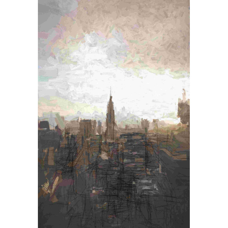 Sépia vue du ciel - peinture sur toile tendue, H 18 po x l 12 po
