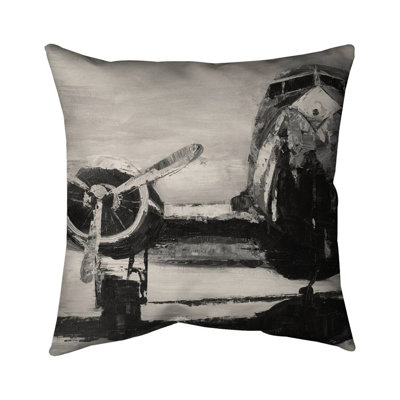 Sepia Airplane Throw - Gray Poly Twill Travel Decor Blanket – Throw Pillow Cover Only, Double-Sided Print, Insert Not Included