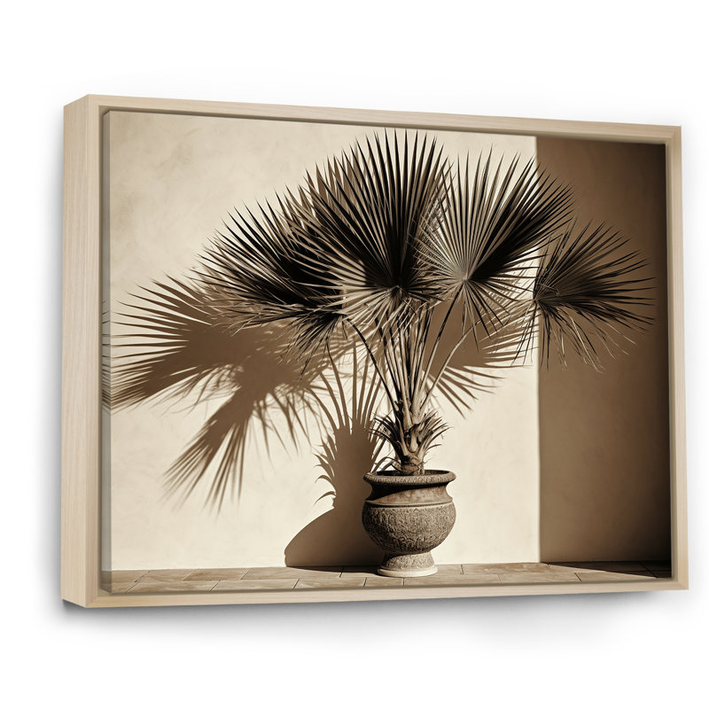 Beige Palm Trees Bouquet Canvas Print with Maple Frame