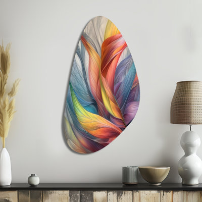 «Vintage Rainbow Pastel Leaves Boho Watercolor I - Abstract Fall Shape Assymterical Metal Art mural