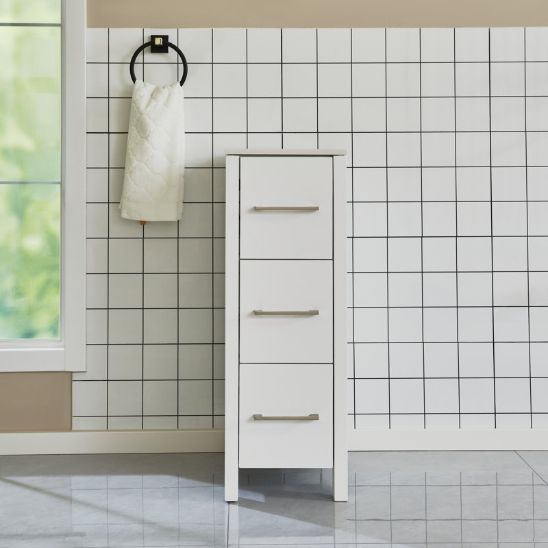 Brescia 12" Freestanding Bathroom Side Cabinet with 3 Drawers, White