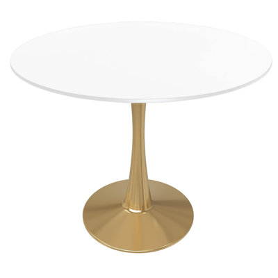 Leisuremod Bristol 31" Round Dining Table, Modern Small Space Kitchen Table with Gold Pedestal Base, Mid-Century Bistro Table for Breakfast Nook