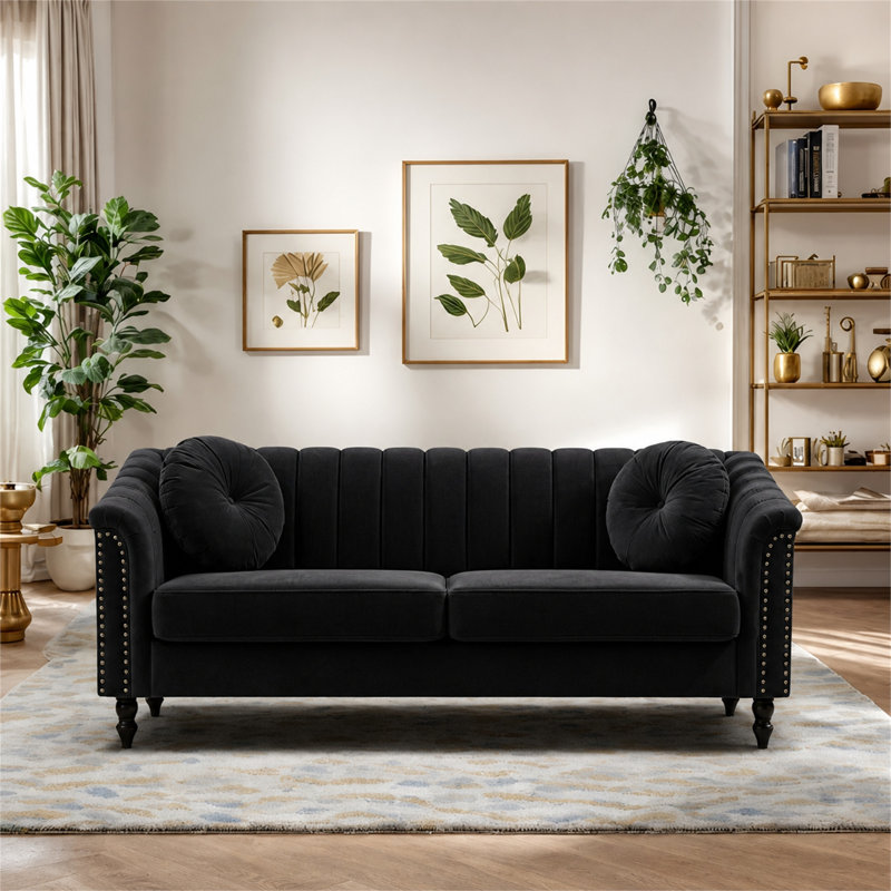 Élégant canapé en flanelle à 3 places - Design confortable, durable et luxueux, Noir