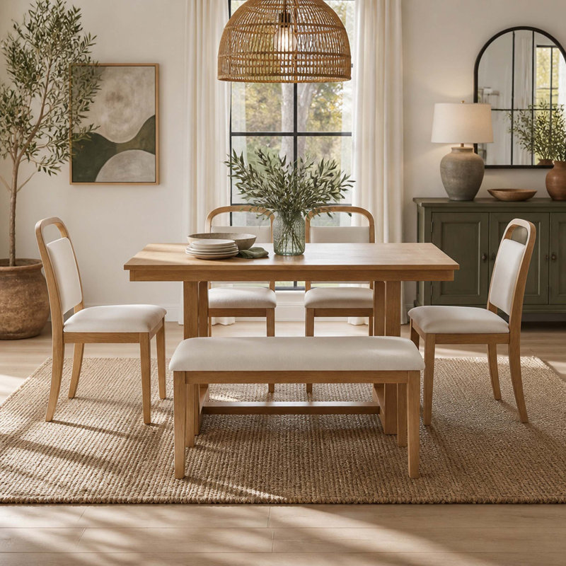 Solid Wood Top Dining Set, Natural, Natural