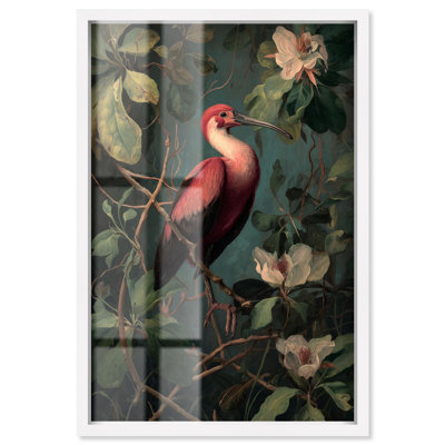Floral Heron II Shadowbox Print Vintage Wall Decor by Art Remedy, White Frame, 11 x 16