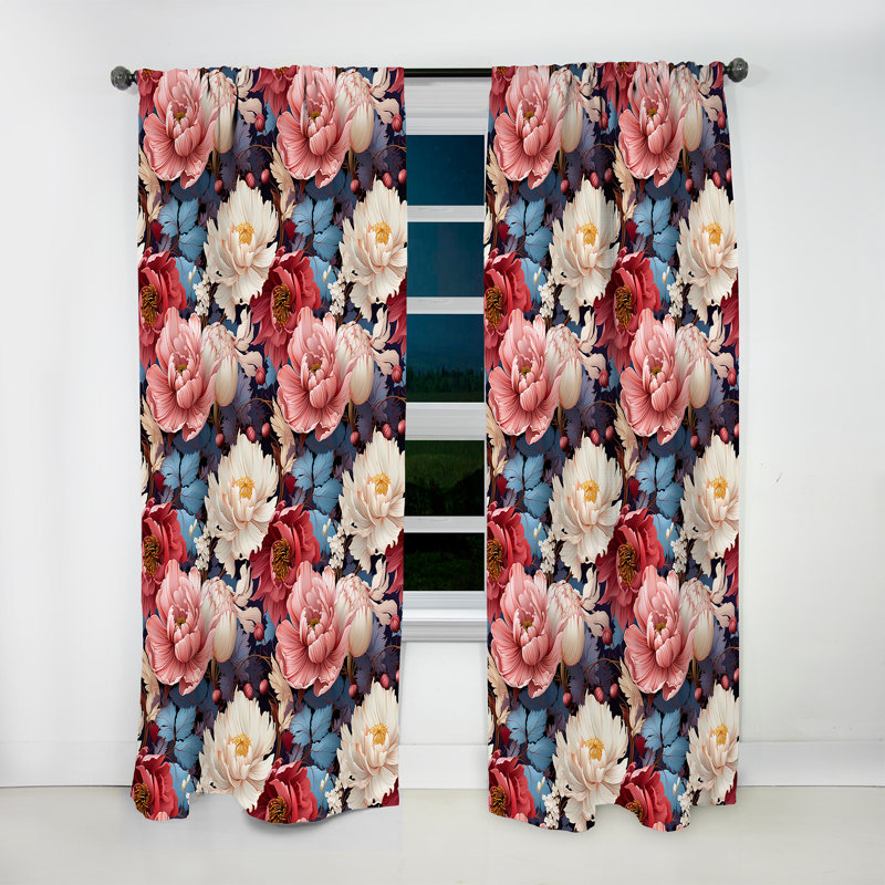 Neola - Rideau floral - Rideau obscurcissant - 1 panneaux, L 52 po x L 95 po