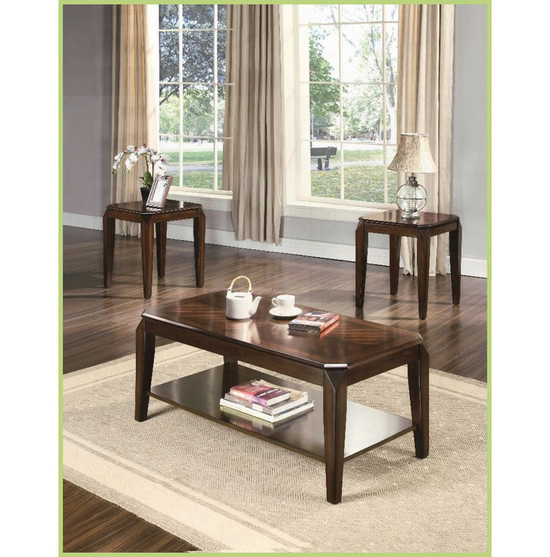 Café et ampoule 3 pièces Ensemble de table de bout - Finition noyer indémodable, rangement supplémentaire Parquet pour salon