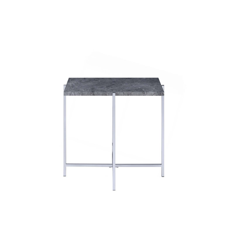 Table de bout en faux marbre et finition chromée