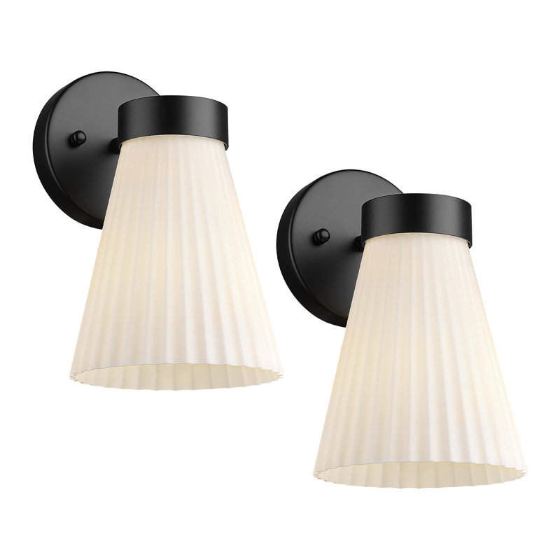 Vintage Dimmable Armed Sconce With Milk Glass Shade (Set Of 2), Brushed Gold