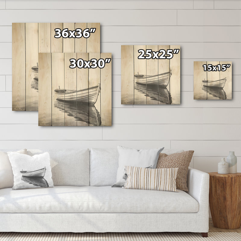 Noir et blanc, bateau de pêche minimalisme - bateau côtier, art mural sur bois de pin naturel, H 15 po x l 15 po