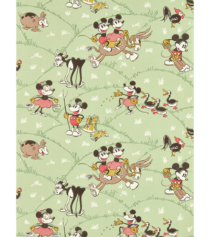 Mickey At the Farm Wallpaper, Macaron Green