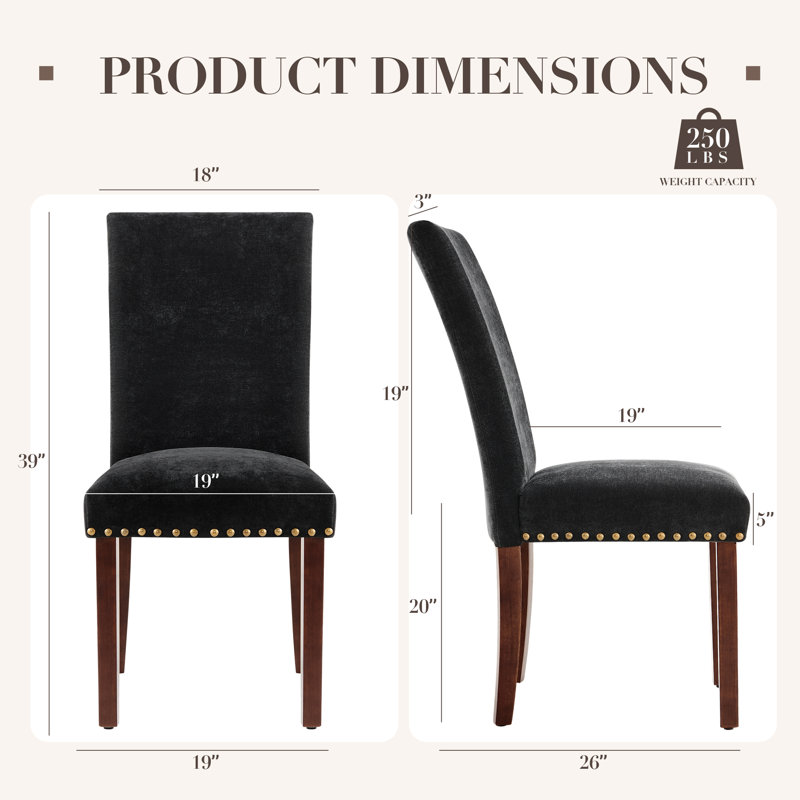 Upholstered Dining Side Chair with High Back and Nailhead Trim, Solid Wood Legs, Modern Parsons for Dining Room, Black
