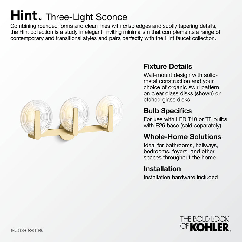 Hint Sconce, Brushed Nickel, 10.5"H x 28"W x 10.83"D, 3 Lights