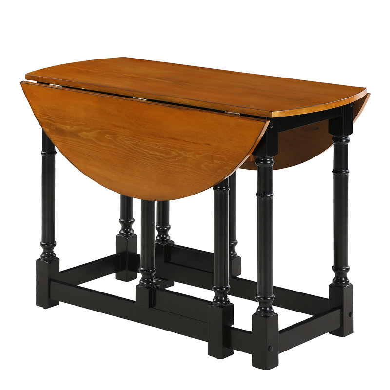 Duncansville Extendable Round Metal Base Dining Table, Dark Walnut, Black