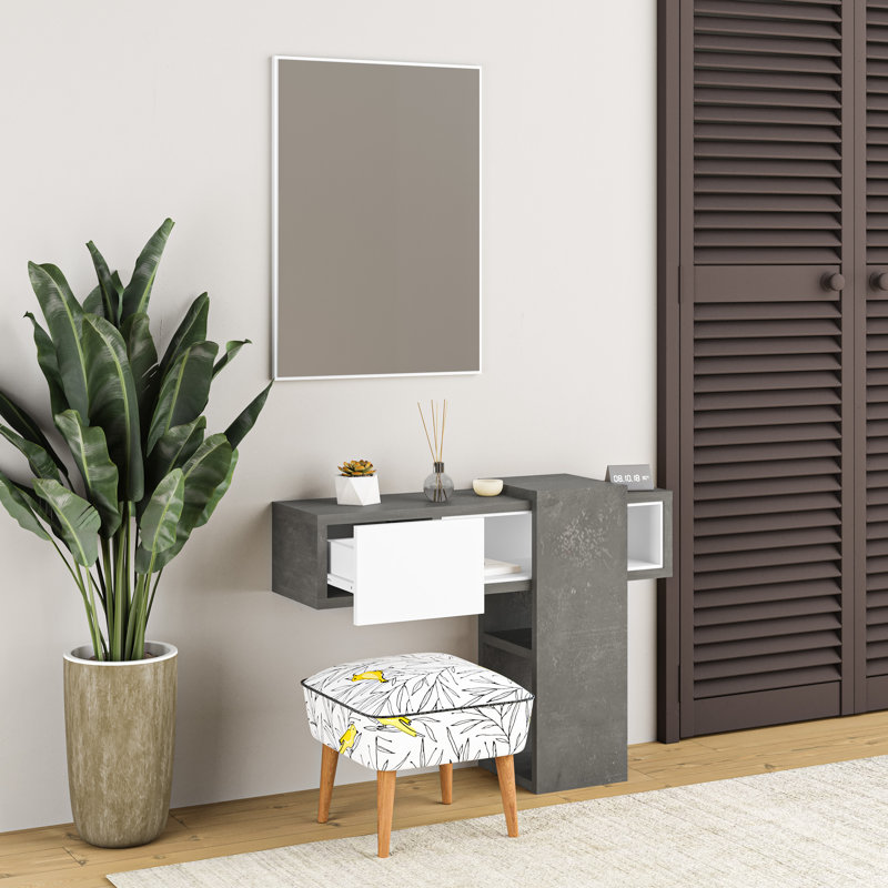 Aivree Dressing Table with Mirror, Grey/White