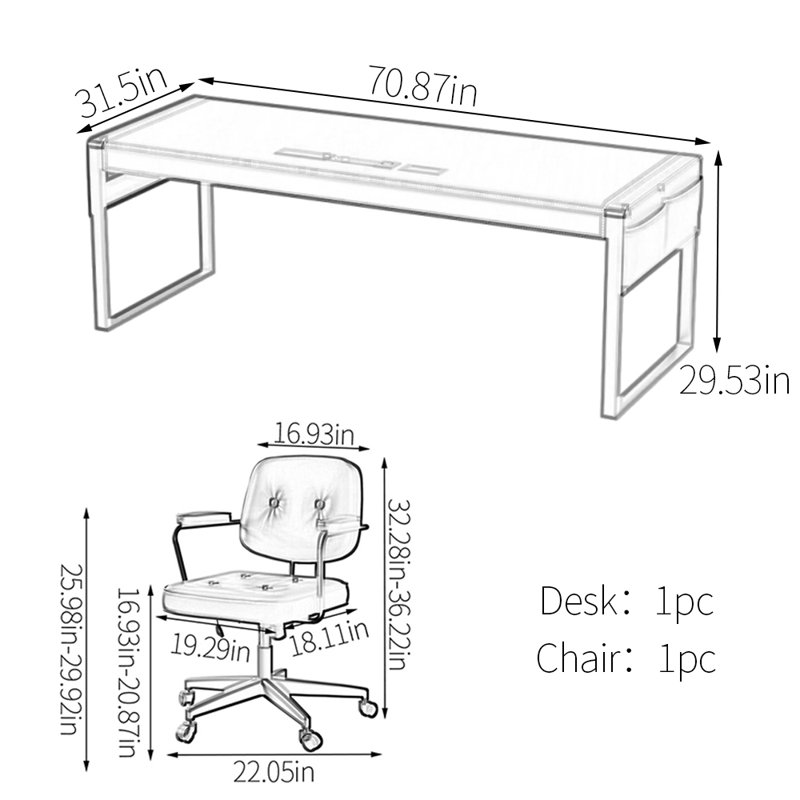 Bureau d'ordinateur, H 29,53 po x l 70,87 po x P 31,5 po
