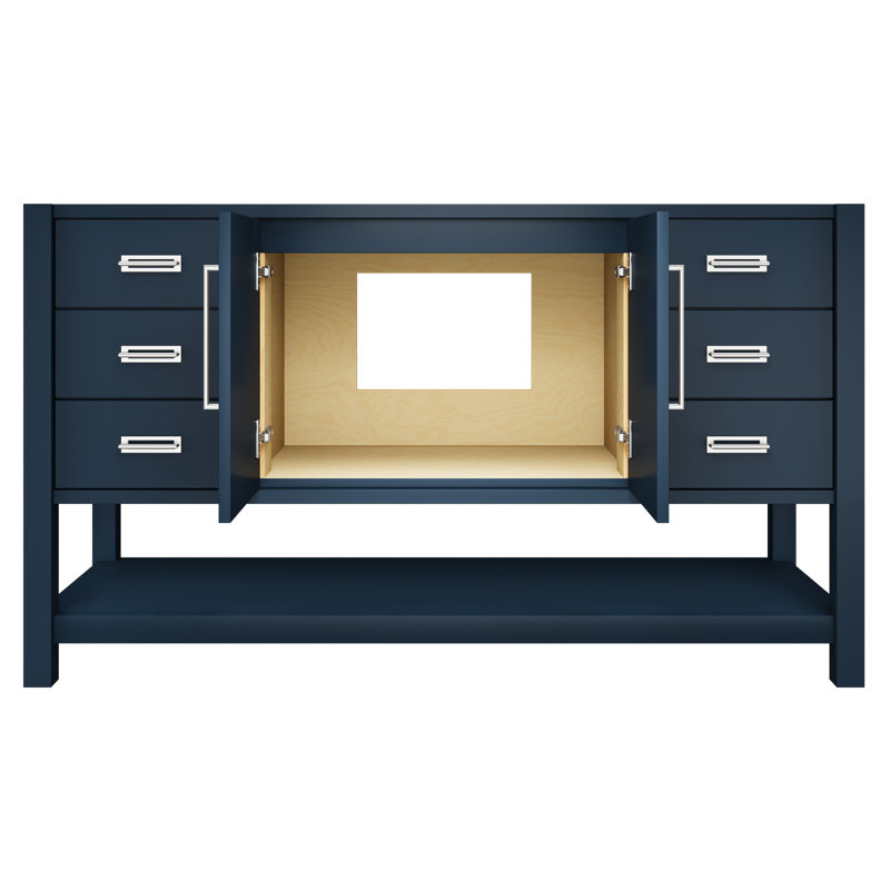 Kiawah Single Extra Wide Bath Vanity, Hague Blue, Polished Chrome, 60"