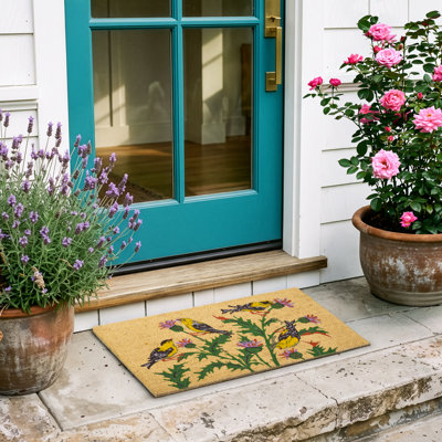 Finches on Thistle Outdoor Doormat
