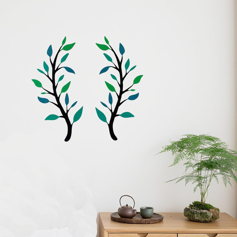 2 Pieces Metal Tree Leaf Wall Décor, Dark Green