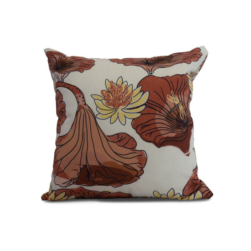 Cuban Flare Floral Outdoor Reversible Throw Pillow, Red Orange, 16" x 16"