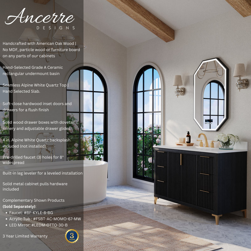 Turlington Freestanding Standard Bathroom Vanity with Top, Black Oak, 48"