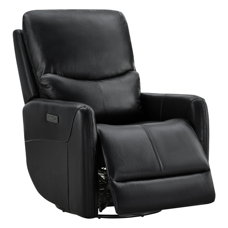 Genuine Leather Swivel Power Recliner, Florida Black