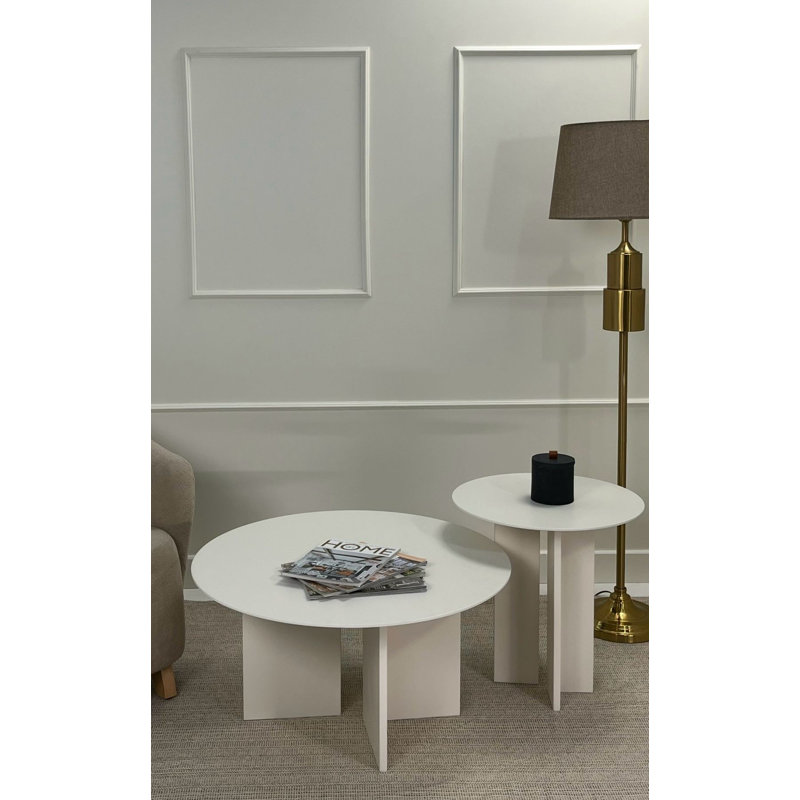Modern Coffee Table Set (2 Pieces), Cream Color, Large Table: 31.5 x 16.5 x 31.5 inches | Small Table: 19.7 x 17.7 x 19.7 inches | 100% MDF, Thickness: 0.71 inches | Stylish & Functional Design for Living Room