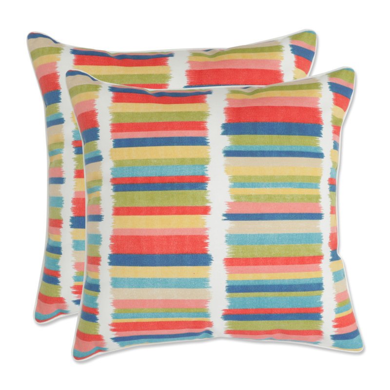 Multicolor Striped Outdoor Square Throw Pillow Set