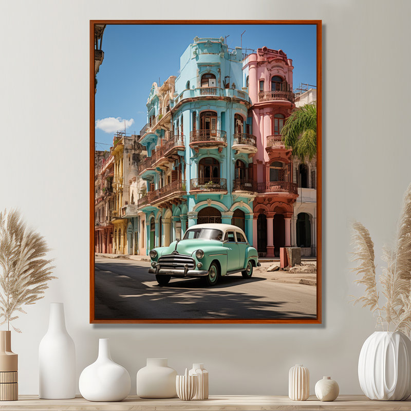 «Dampierre Cuba Havana Architecture», art mural paysage de Cuba, H 20 po x l 12 po x P 1 po, Cadre flottant brun