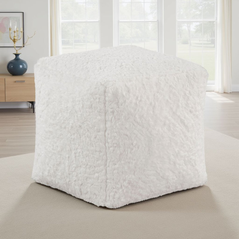 Ari 16" Modern & Contemporary Luxurious Faux Fur Pouf with Modern Square Silhouette, Secure Non-Slip Bottom Base
