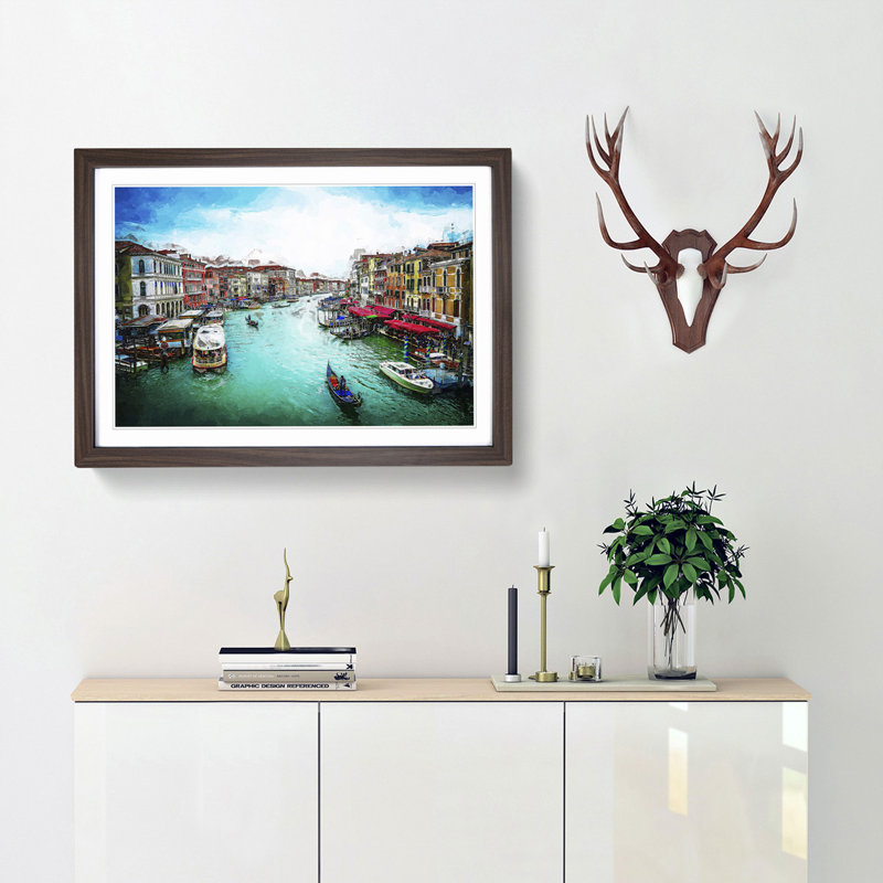 Gondolas in Venice Italy in Abstract - Picture Frame Graphic Art Print, Walnut Framed, 62cm H x 87cm W x 2cm D