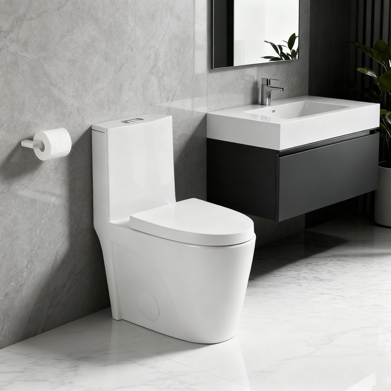 Toilette une pièce à chasse double 1,1 / 1,6 GPF, siège à fermeture douce, hauteur 17 po ADA, Blanc lustré