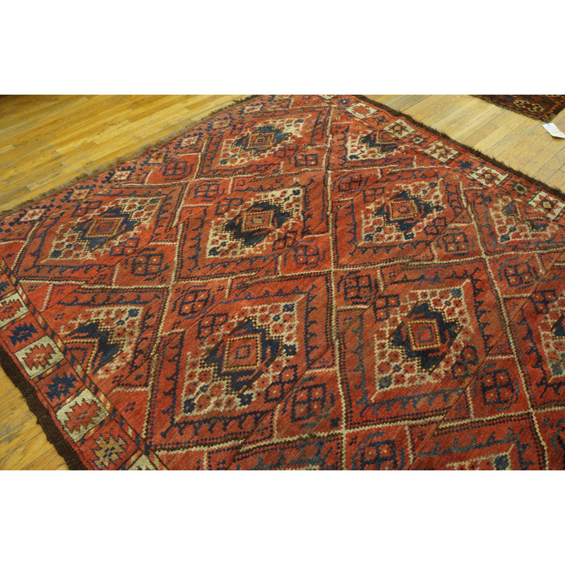 Rustic Tribal Geometric Antique Late 19th Century Afghan Ersari Beshir Wool Pile Rug