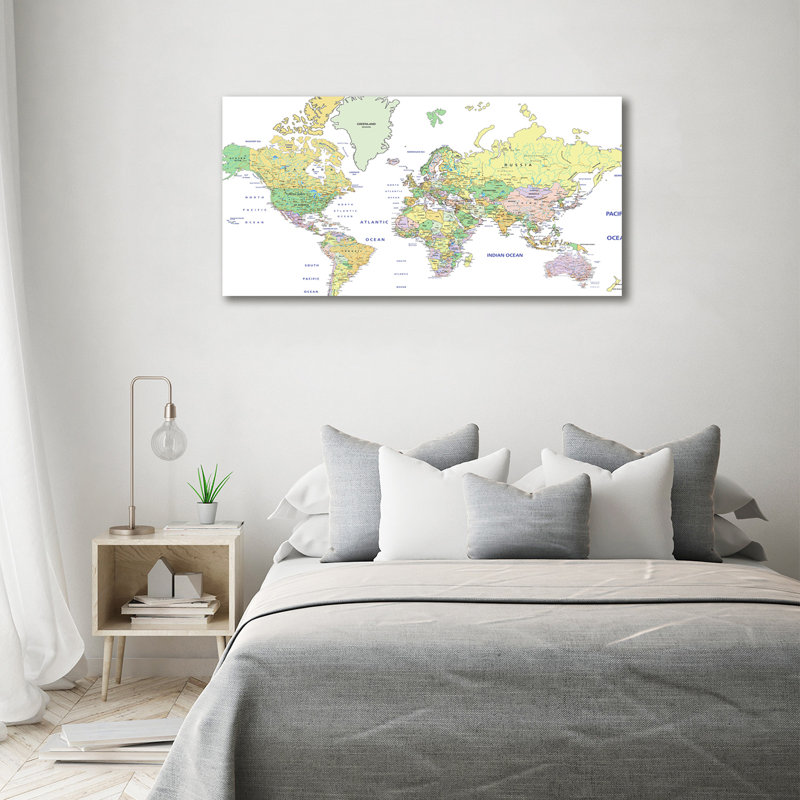 World Map - Wrapped Canvas Print, Yellow, 70cm H x 140cm W x 2cm D, Wrapped Canvas