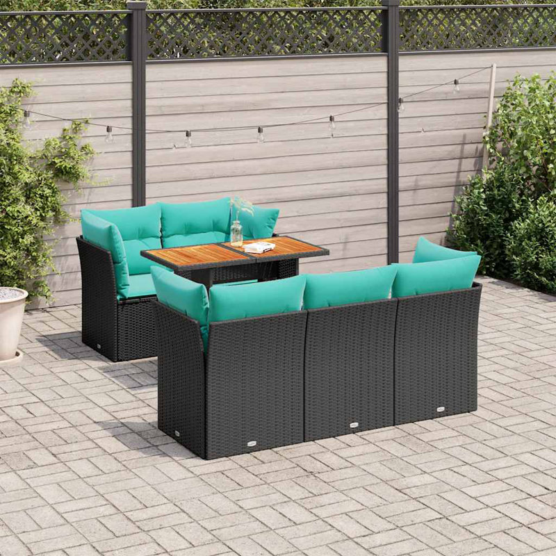  Ensemble de canapé de patio 6 pièces avec coussins en rotin de polyester, Vert, H 28,7 po x L 39,4 po x l 21,7 po, Noir