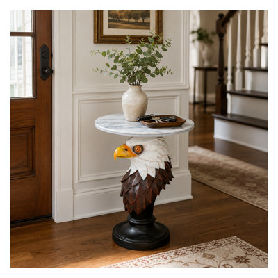 Table d'appoint tête d'aigle avec plateau en faux marbre, statue d'animal en résine pour salon
