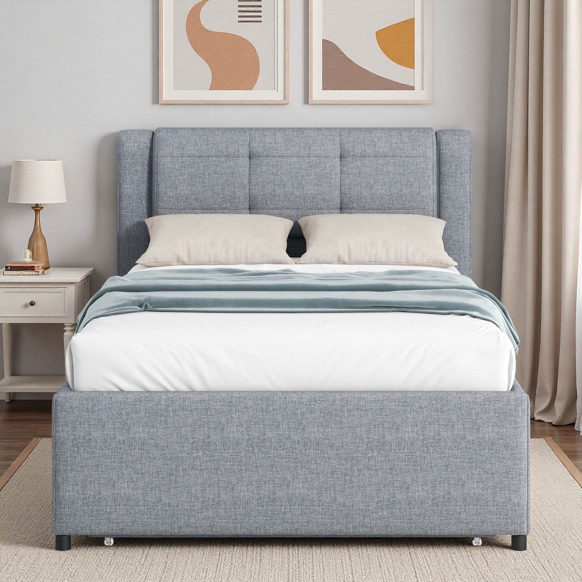 Latitude Run® Twin Size Upholstered Platform Bed with Trundle, Trundle ...