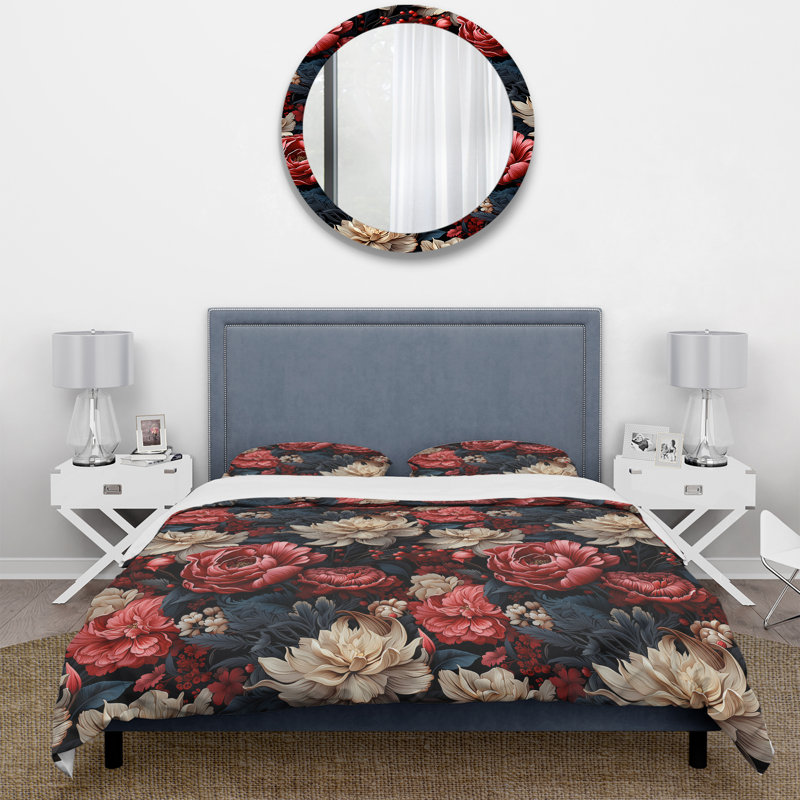 Ensemble de housse de couette à motif floral rouge victorien opulence rouge, Housse de couette pour très grand lit et 2 très
