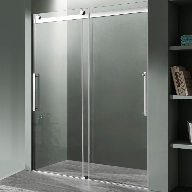 Stellar 48'' W x 76'' H Double Added Frameless Shower Door with Clear Glass, Chrome