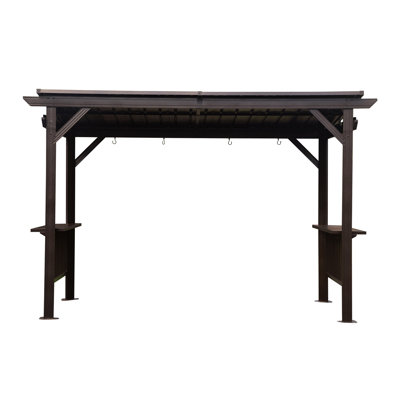 Abri de jardin à toit rigide, abri de barbecue extérieur avec 2 tablettes latérales et toit en acier galvanisé incliné, auvent de gril permanent en métal avec crochets de plafond pour patio, pelouse, cour arrière, terrasse