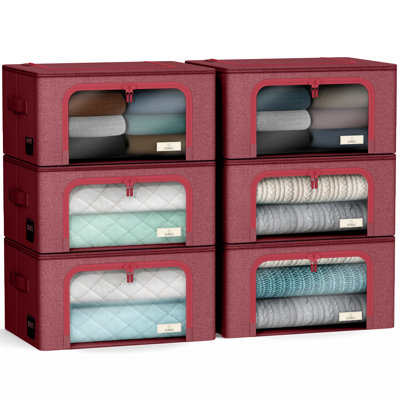 Sorbus Fabric Storage Bins: Stackable, Foldable Organizer Bags, with Clear Window (Set of 6), Pink