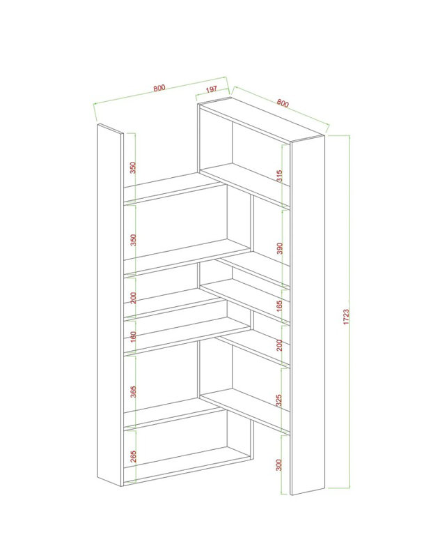 180cm H x 20cm W Corner Bookcase