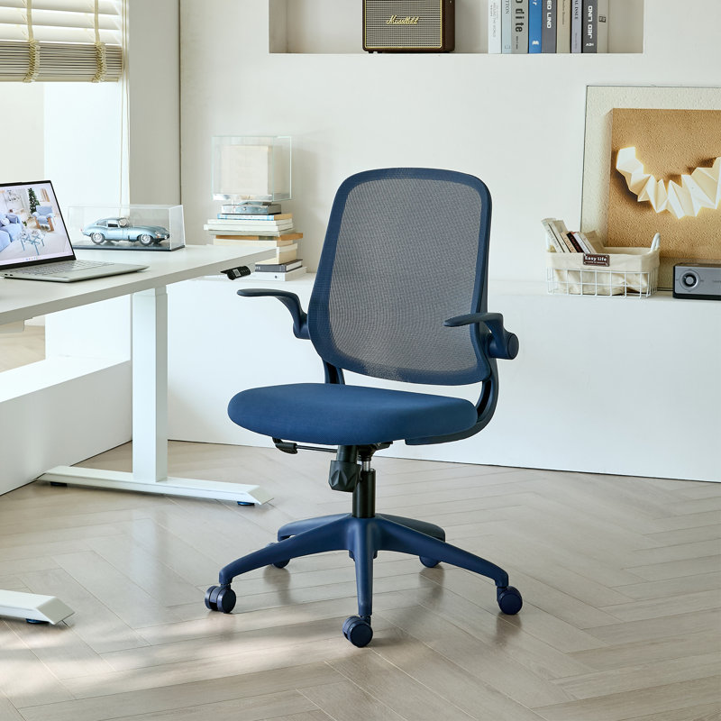 Chaise de bureau ergonomique en maille avec accoudoirs relevables et mécanisme à bascule, Bleu, Bleu