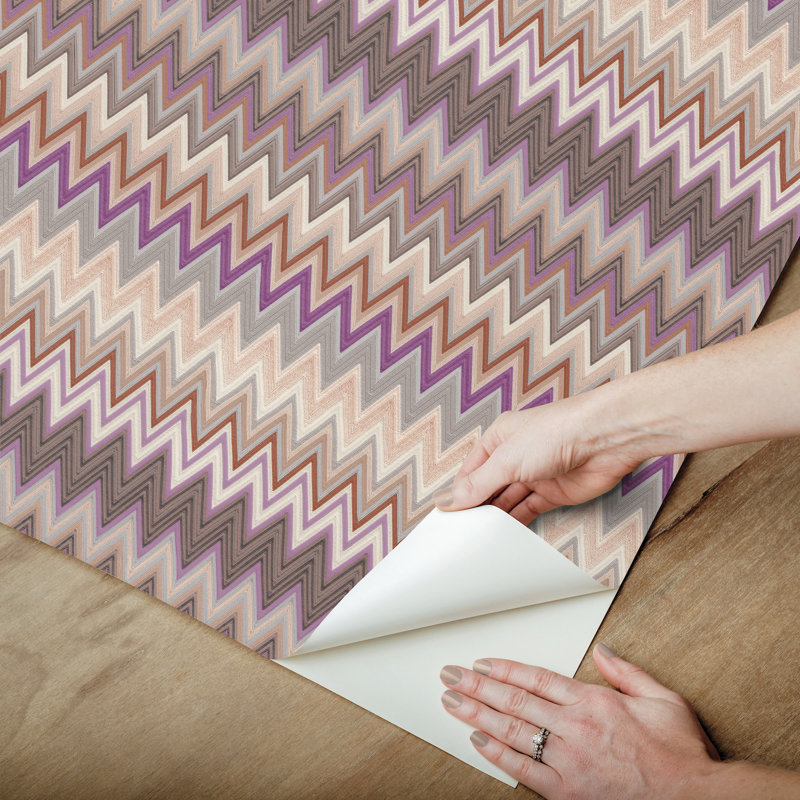 Papier peint adhésif zigzag blanc, Mauve
