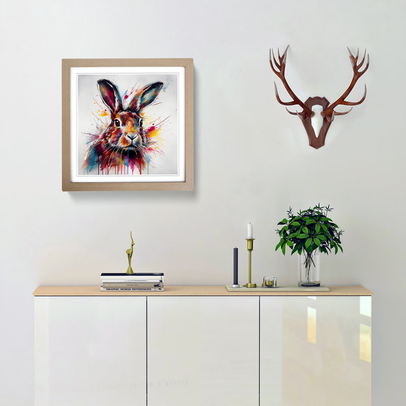 Hare Abstract Art No.1 - Framed Print, Oak