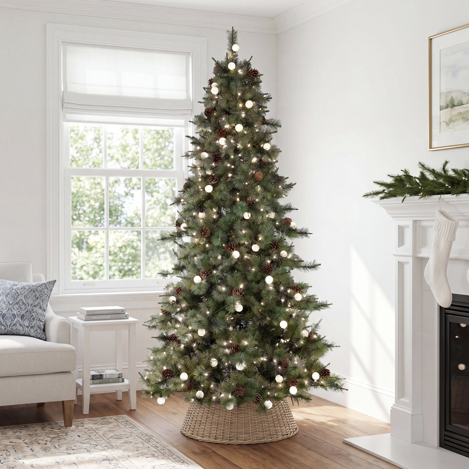 White 7.5' Pre-Lit Fir Christmas Tree