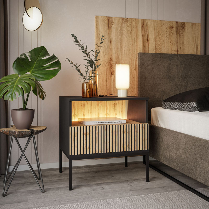 Eclipse S54 Bedside Table With Lighting Oak